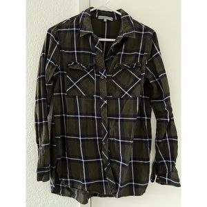 Plaid Green and Black Button Down